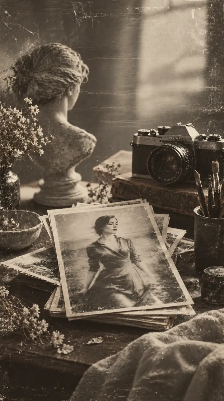 Detailed product objects arranged on a tabletop.