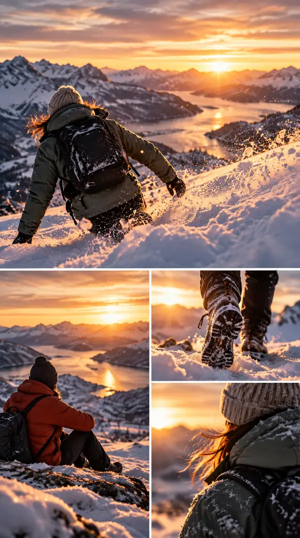 Winter fashion storytelling arranged as a photo collage.